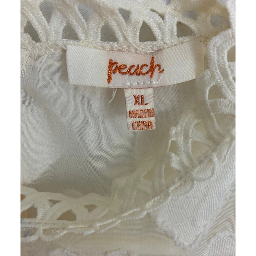 Heart Sheer Blouse Women XL Cream Romantic Twee Top Feminine Balloon Sleeve - Picture 3 of 9